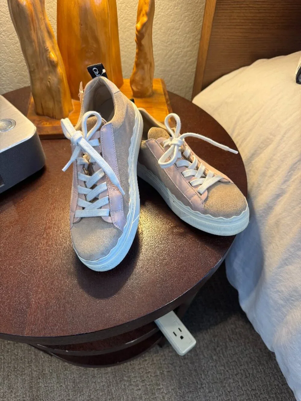 Chloe Lauren Sneakers Suede Leather Accent Scalloped Blush Neutral Sz 36 6